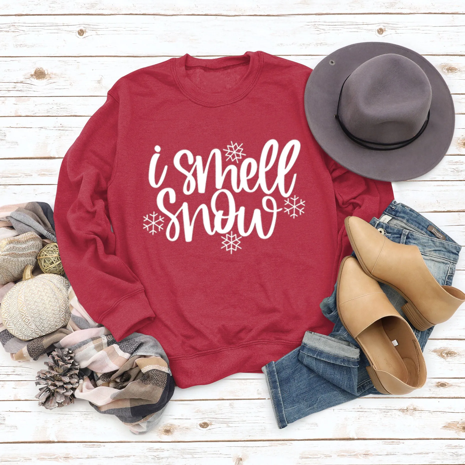 Spot Crewneck Women's Leggings I Smell Snow Loose Sweatshirt