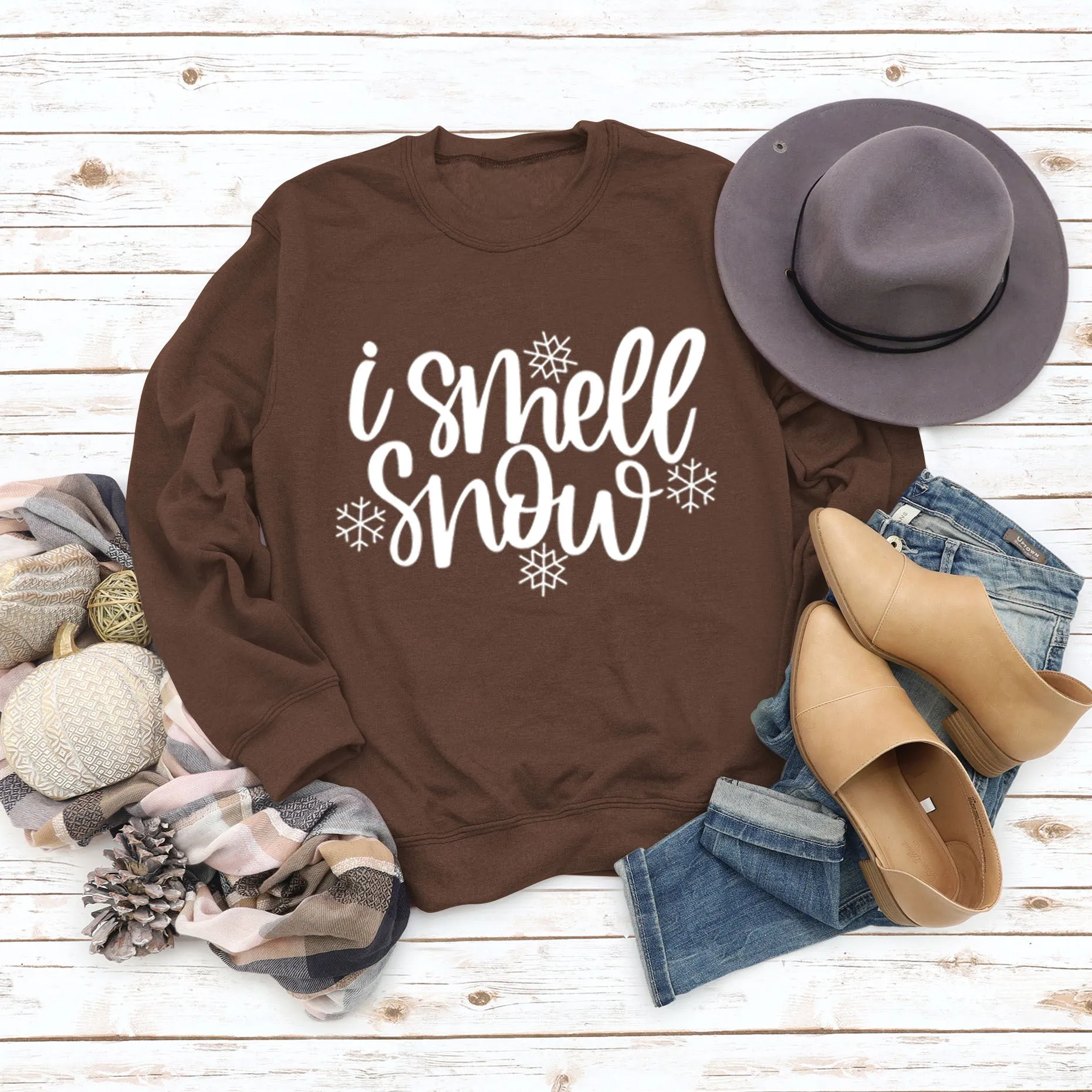 Spot Crewneck Women's Leggings I Smell Snow Loose Sweatshirt