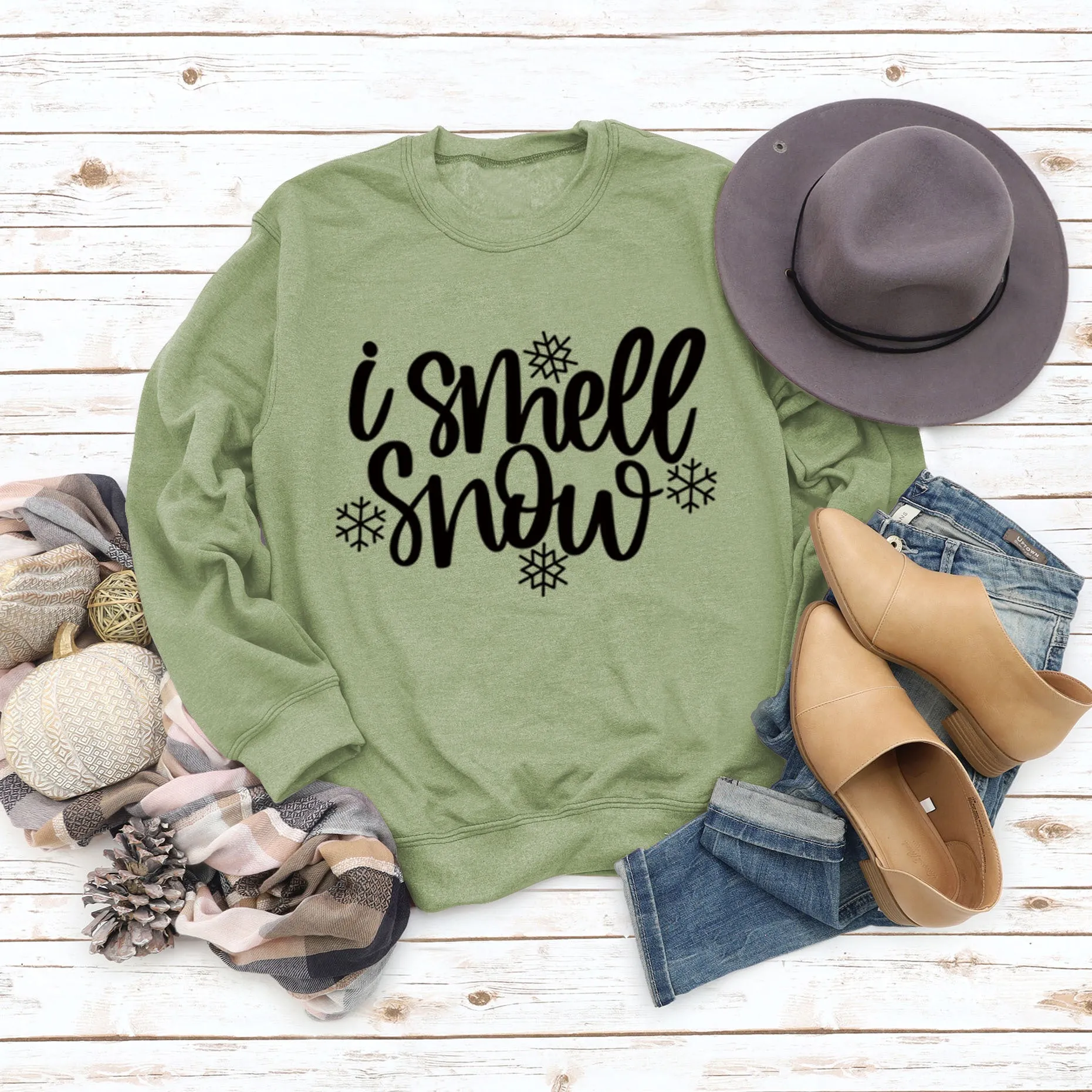 Spot Crewneck Women's Leggings I Smell Snow Loose Sweatshirt