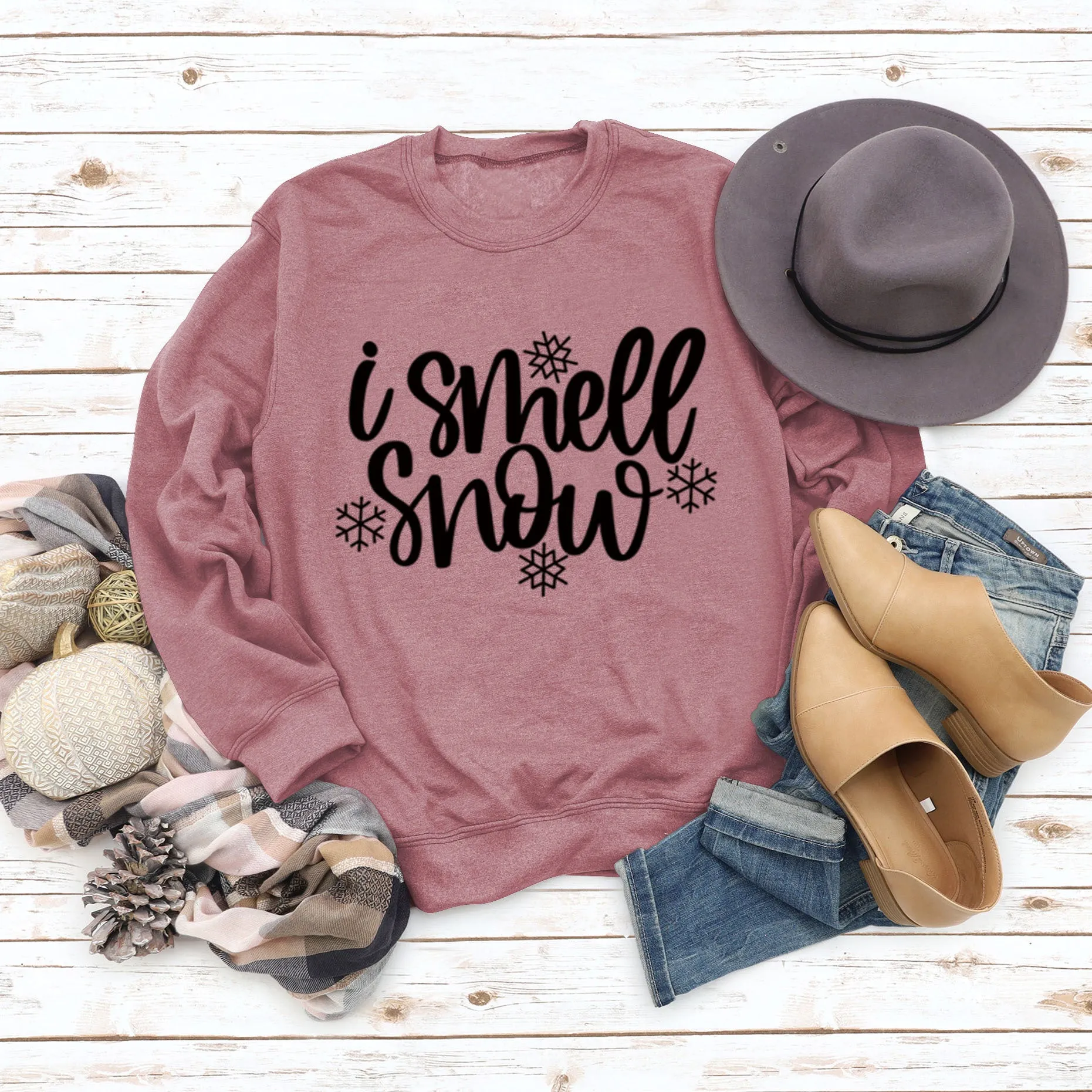 Spot Crewneck Women's Leggings I Smell Snow Loose Sweatshirt