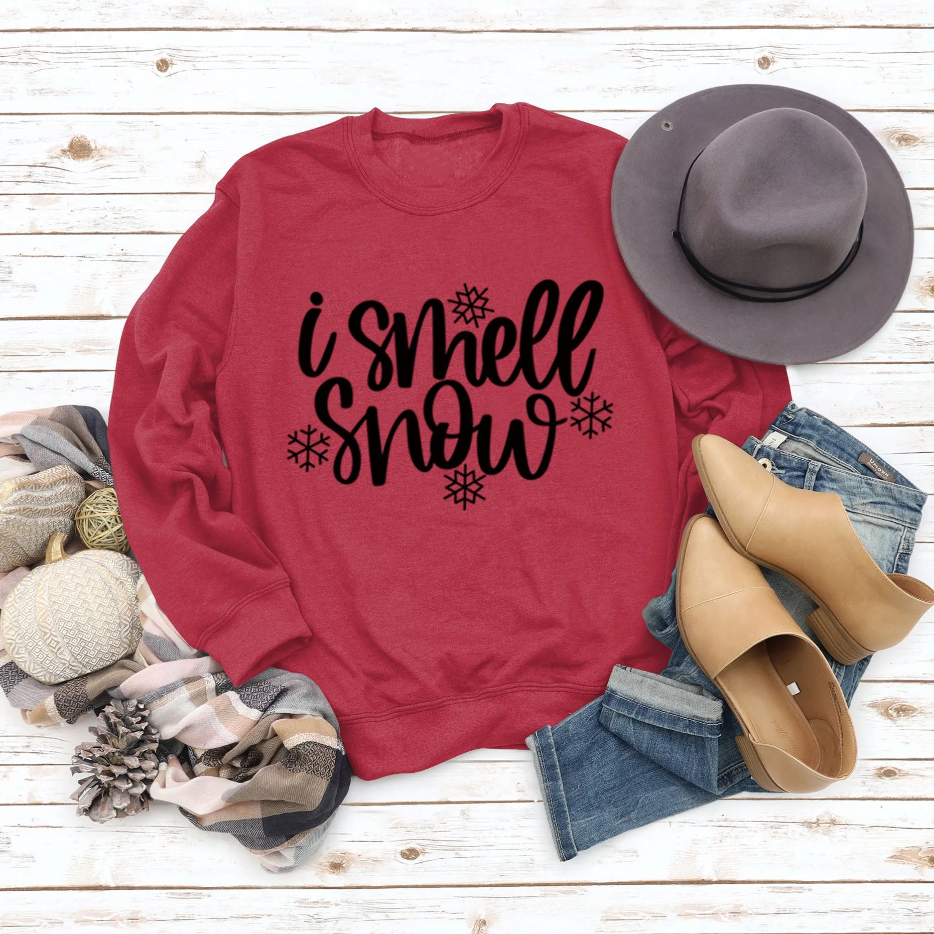 Spot Crewneck Women's Leggings I Smell Snow Loose Sweatshirt