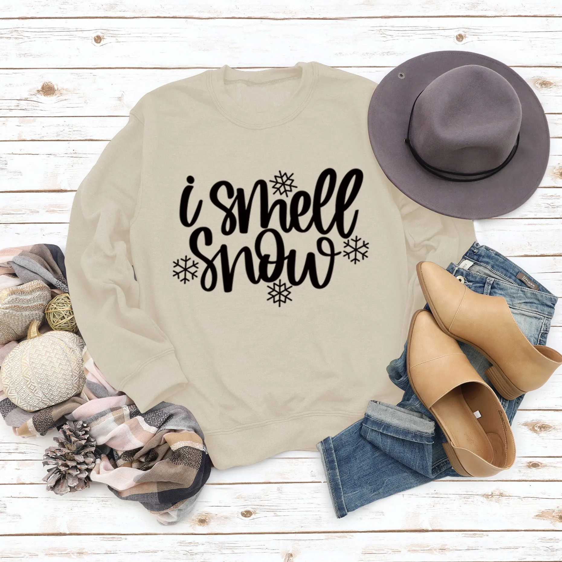 Spot Crewneck Women's Leggings I Smell Snow Loose Sweatshirt