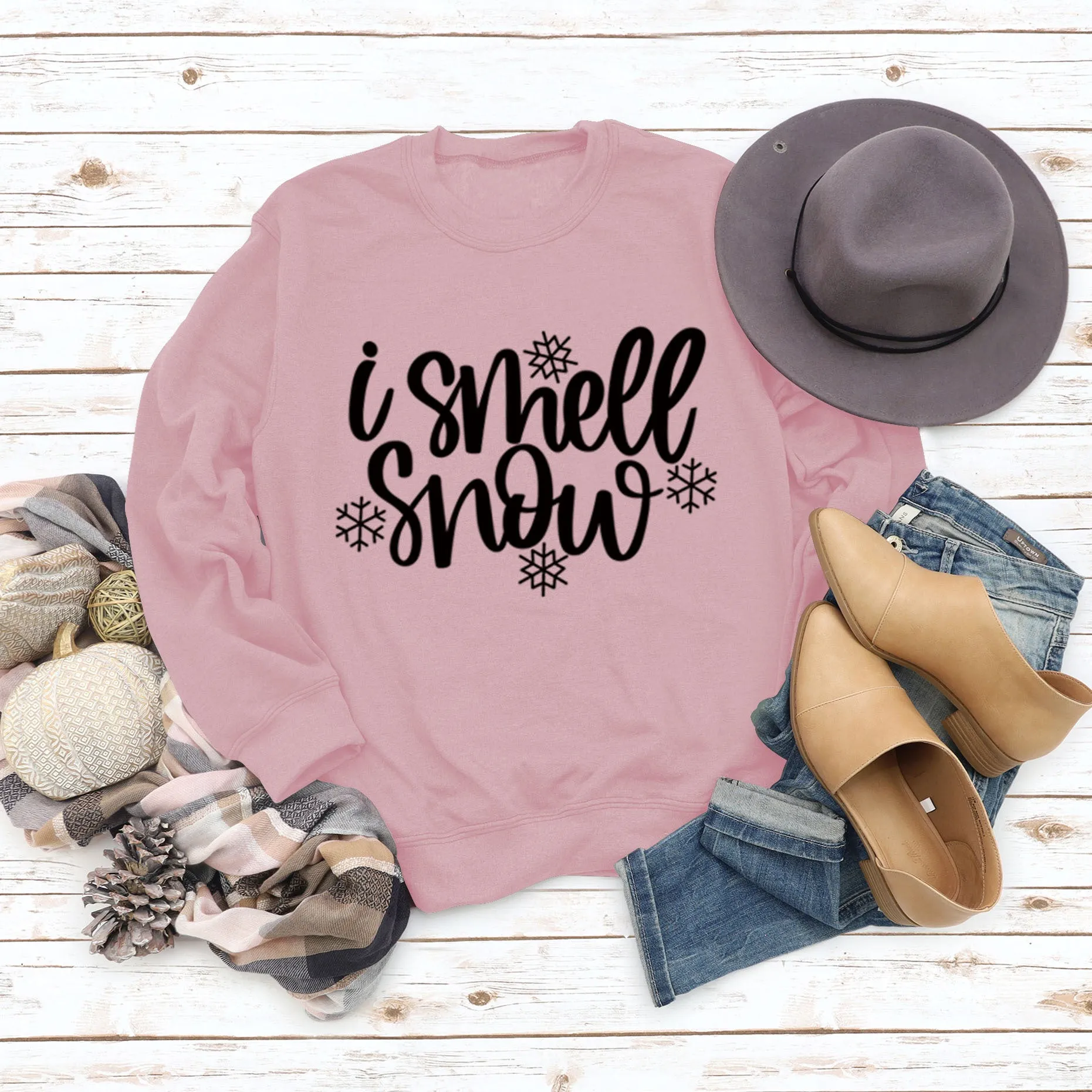 Spot Crewneck Women's Leggings I Smell Snow Loose Sweatshirt