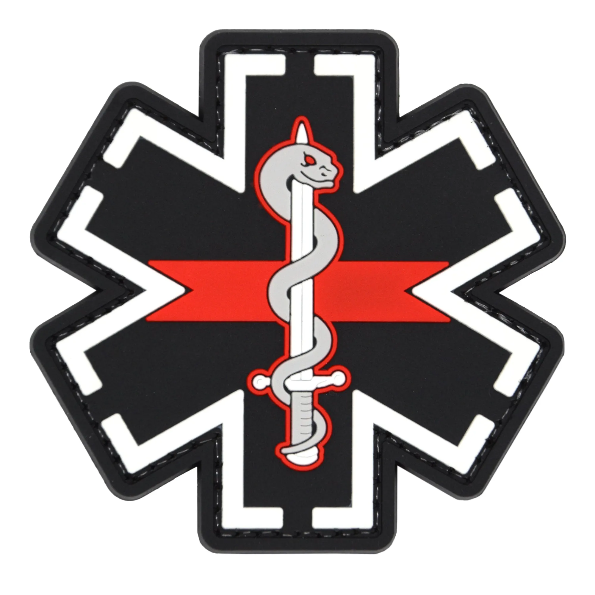 Star of Life Medic Red Line Patch Black