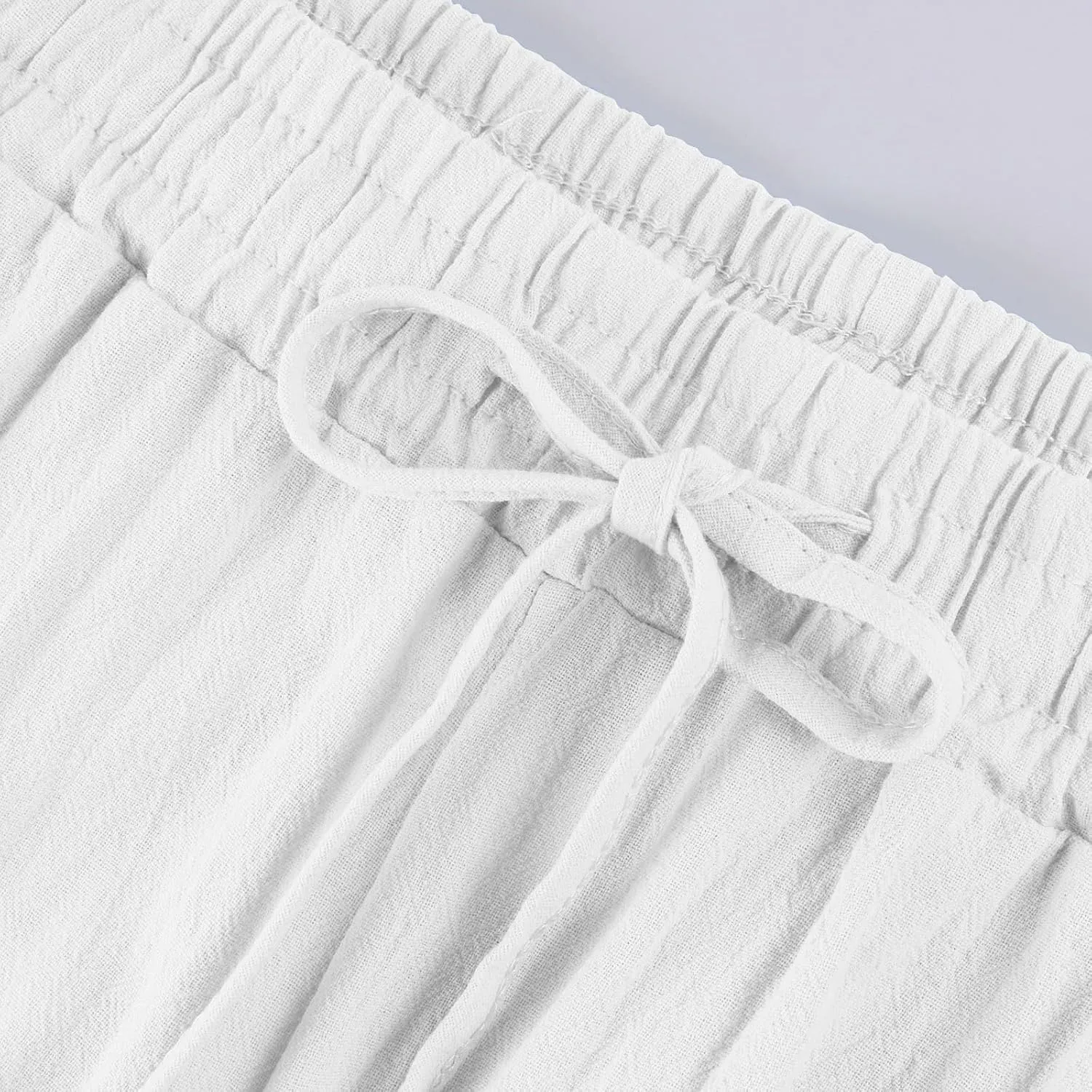 Straight Leg Linen Pants Women Summer Elastic High Waisted Beach Pants with Pockets Casual Plus Size Trousers