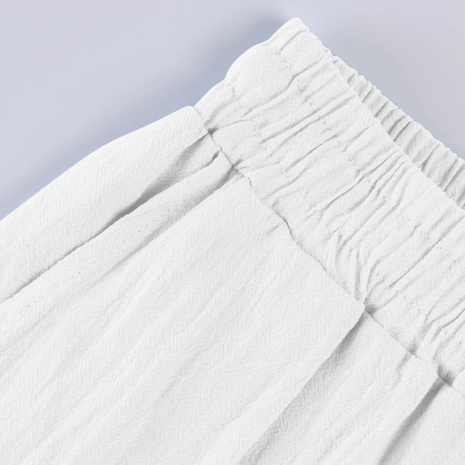 Straight Leg Linen Pants Women Summer Elastic High Waisted Beach Pants with Pockets Casual Plus Size Trousers