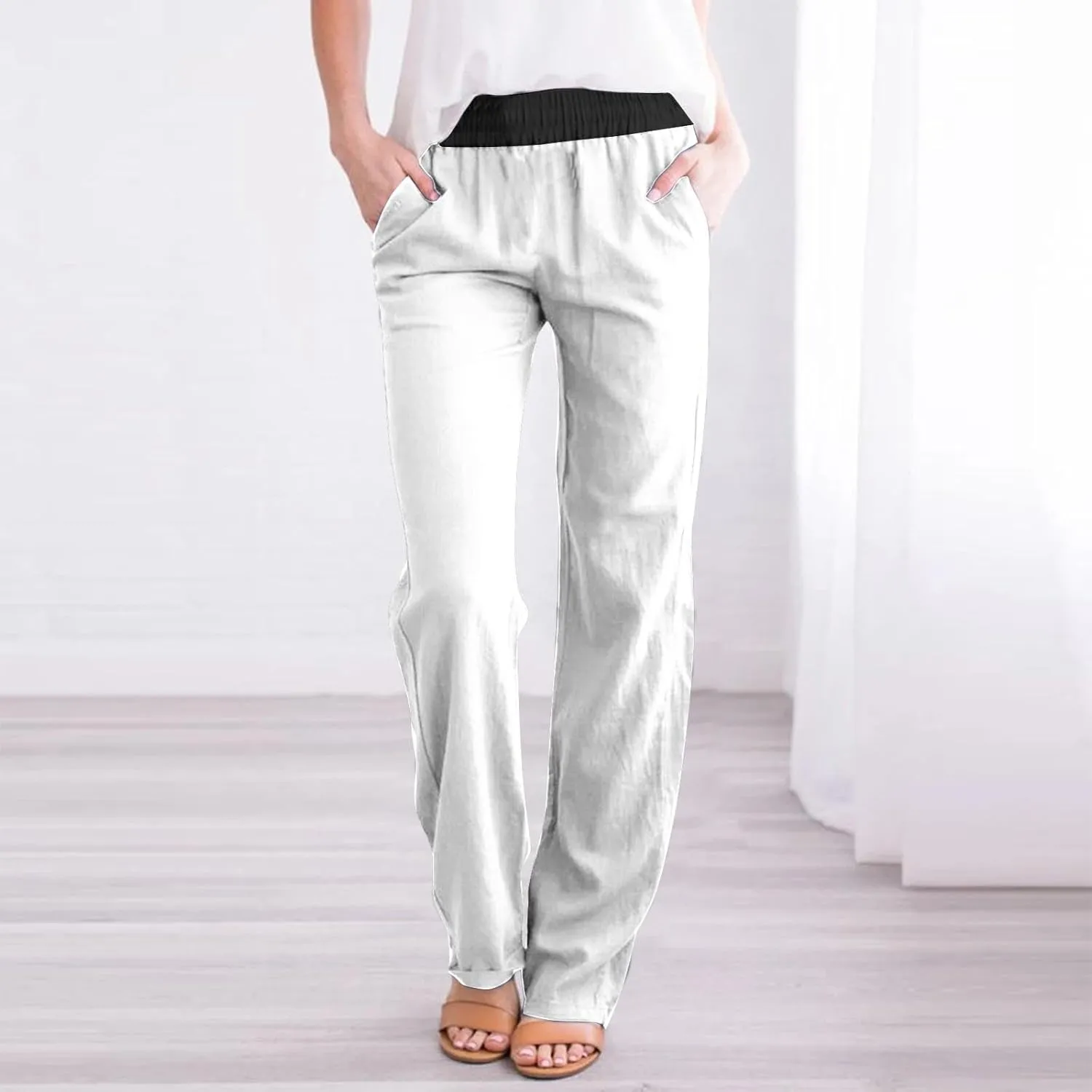 Straight Leg Pants for Women Dressy Casual 2024 Elastic High Waist Sweatpants Long Lounge Pant Trousers with Pockets