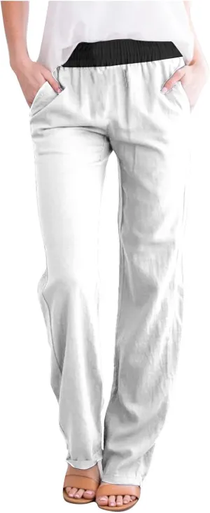 Straight Leg Pants for Women Dressy Casual 2024 Elastic High Waist Sweatpants Long Lounge Pant Trousers with Pockets