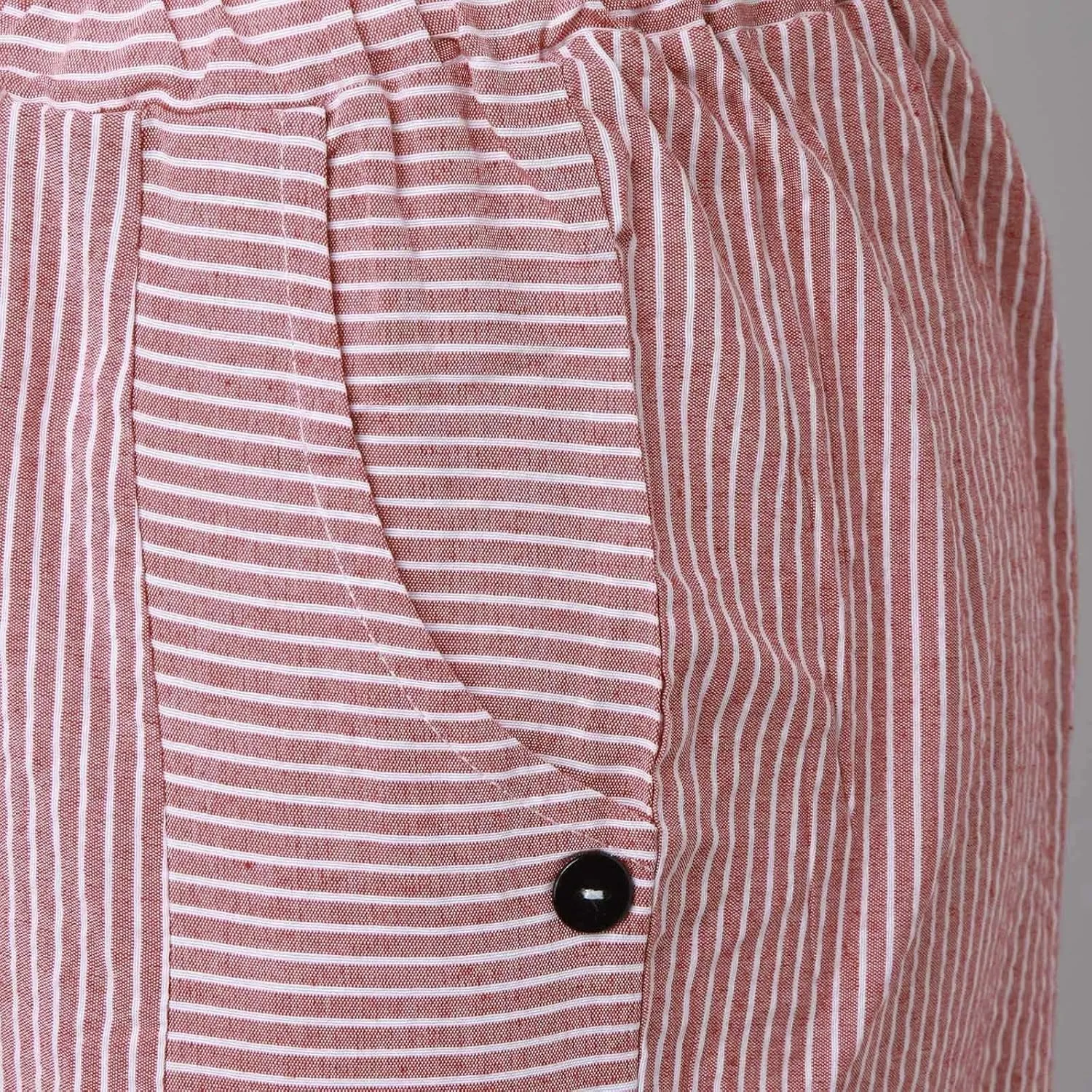 Striped Linen Pants for Women Wide Straight Leg Side Button Pants Womens 2025 Baggy Elastic Waist Pants