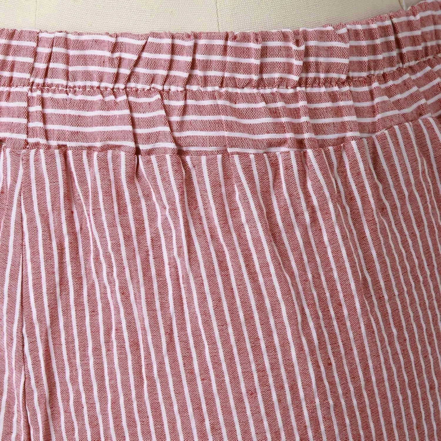 Striped Linen Pants for Women Wide Straight Leg Side Button Pants Womens 2025 Baggy Elastic Waist Pants