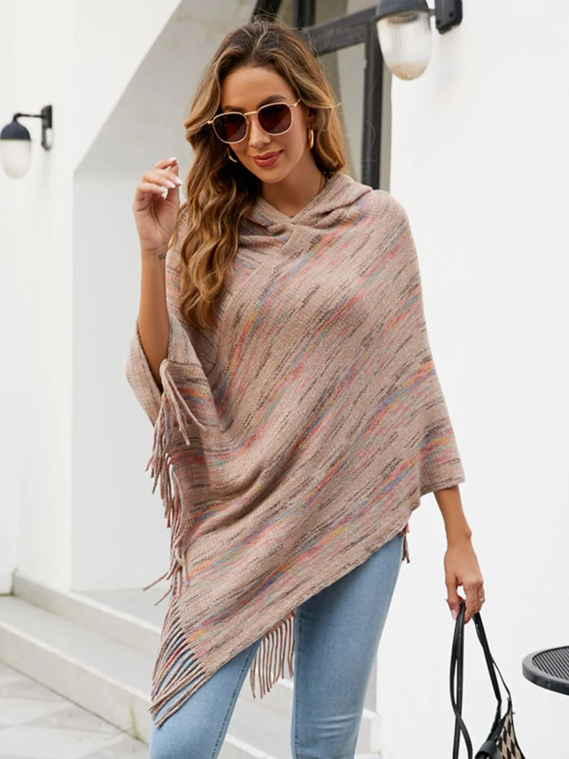 Stroll Down The Lane Fringe Hem Hooded Poncho