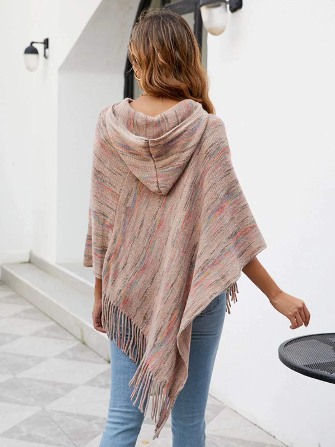 Stroll Down The Lane Fringe Hem Hooded Poncho