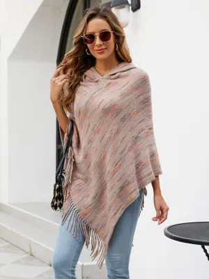 Stroll Down The Lane Fringe Hem Hooded Poncho