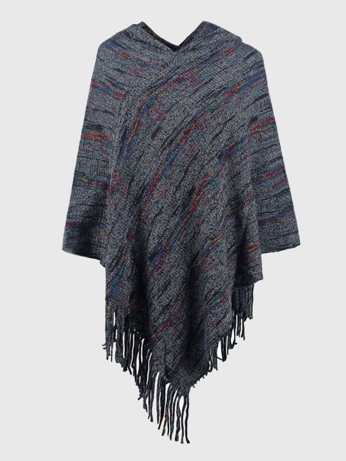 Stroll Down The Lane Fringe Hem Hooded Poncho