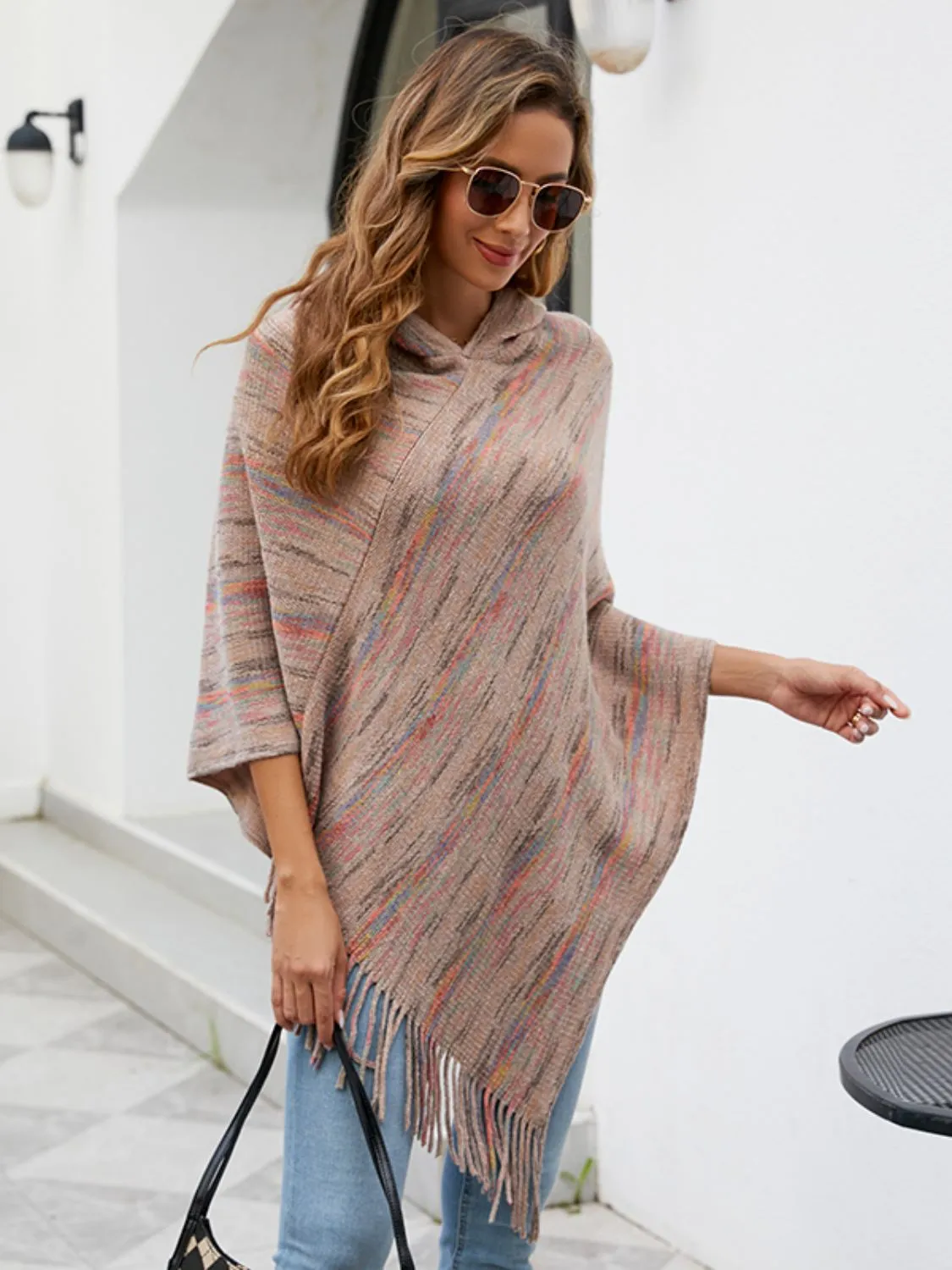 Stroll Down The Lane Fringe Hem Hooded Poncho