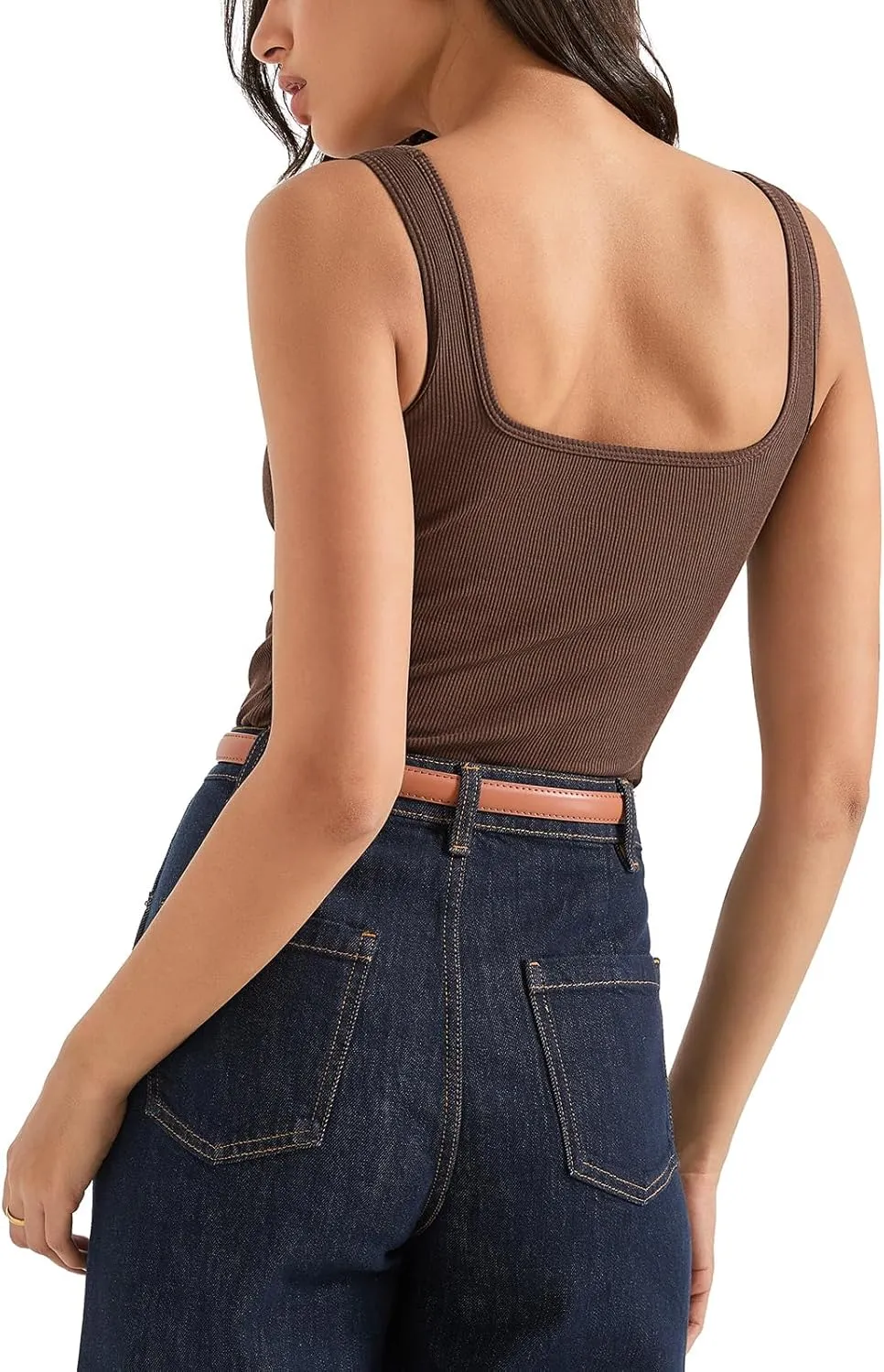 SUUKSESS Women Cotton Ribbed Built in Bra Tank Tops Summer Casual Basic Top
