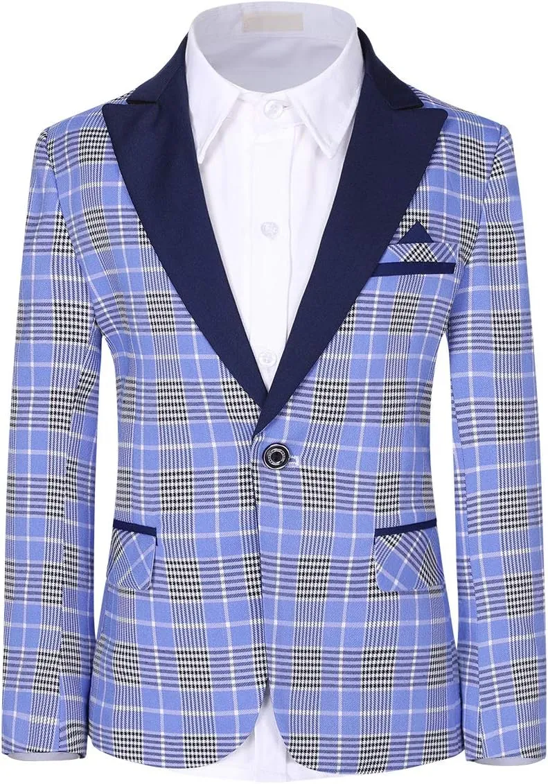 SWOTGdoby Boys Suits 3 Piece Slim Fit Check Plaid Kids Tuxedo Suits for Boys Formal Dress Blazer Jacket Pants Vest Wedding