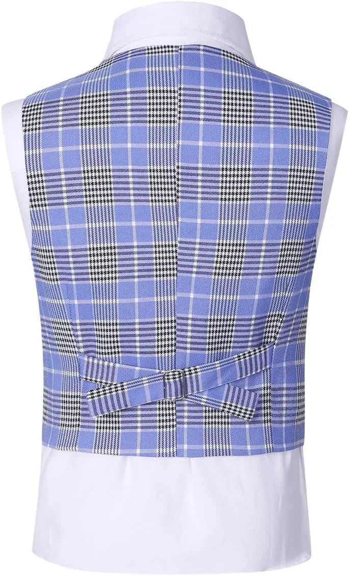 SWOTGdoby Boys Suits 3 Piece Slim Fit Check Plaid Kids Tuxedo Suits for Boys Formal Dress Blazer Jacket Pants Vest Wedding