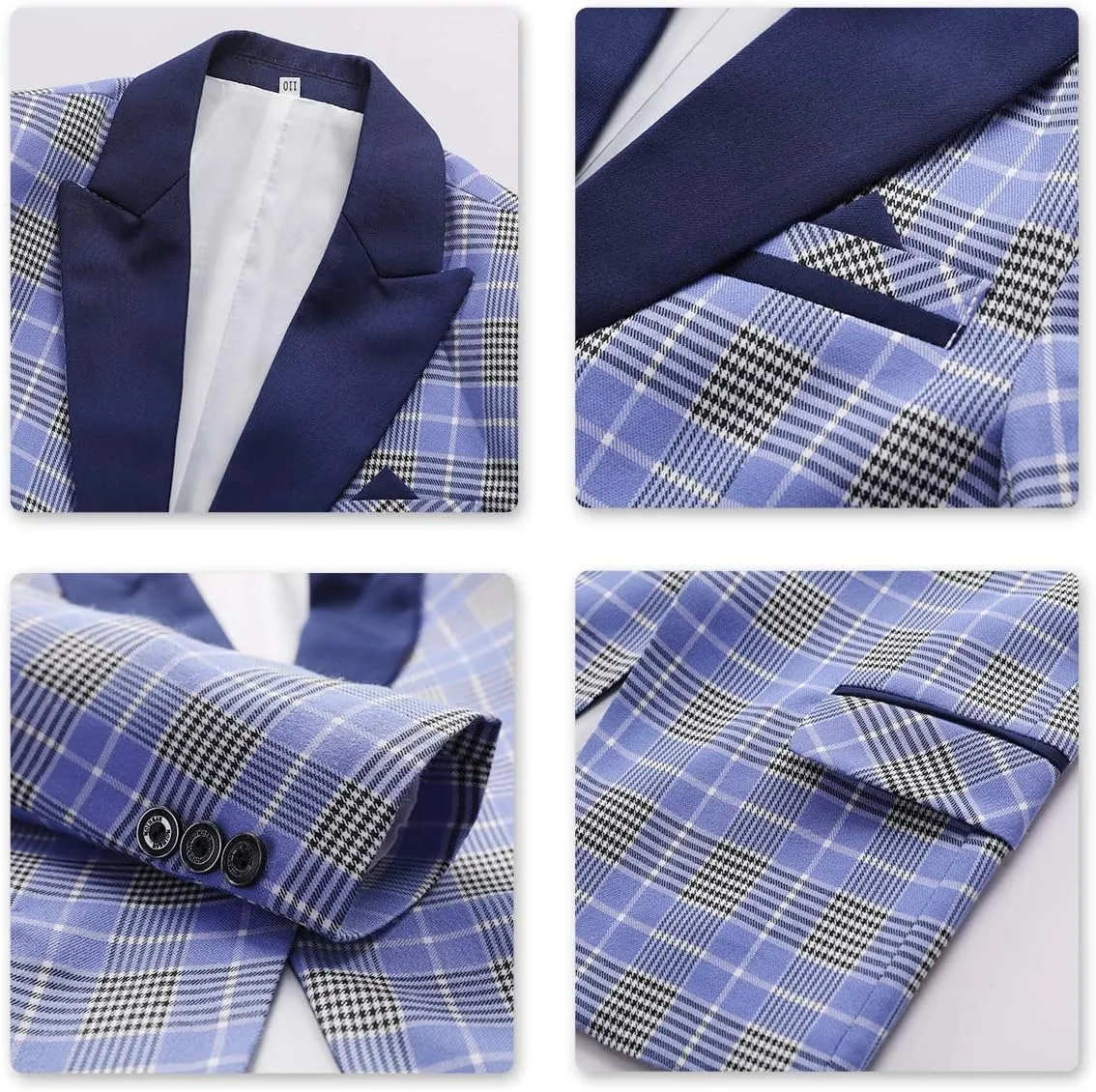 SWOTGdoby Boys Suits 3 Piece Slim Fit Check Plaid Kids Tuxedo Suits for Boys Formal Dress Blazer Jacket Pants Vest Wedding