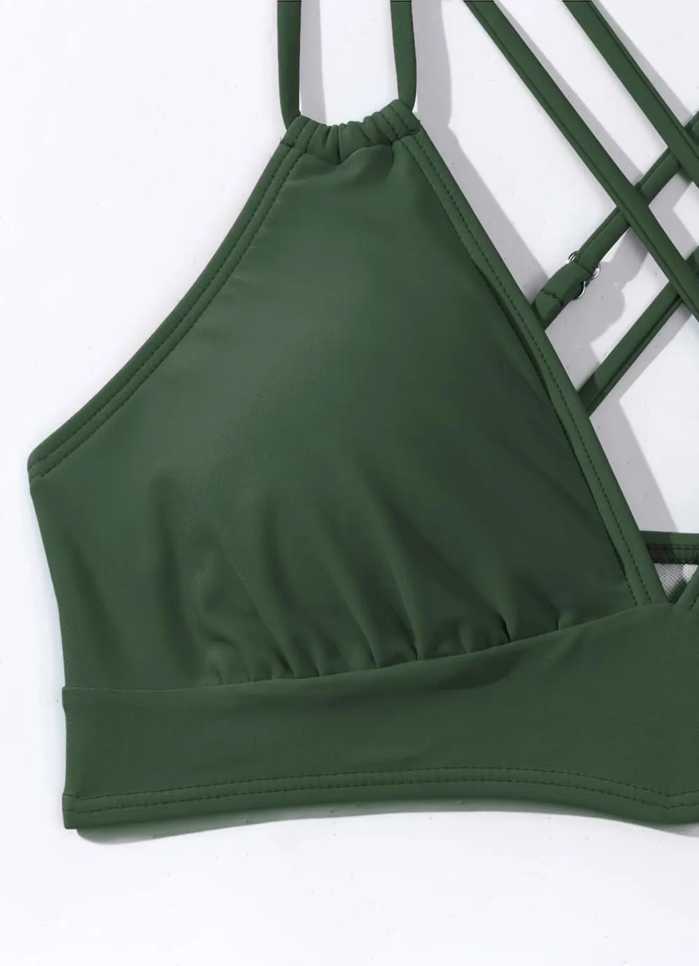 Tainehs Women's Push Up V Neck Bikini Tops Criss Cross Back Padded Bathing Suit Top Only