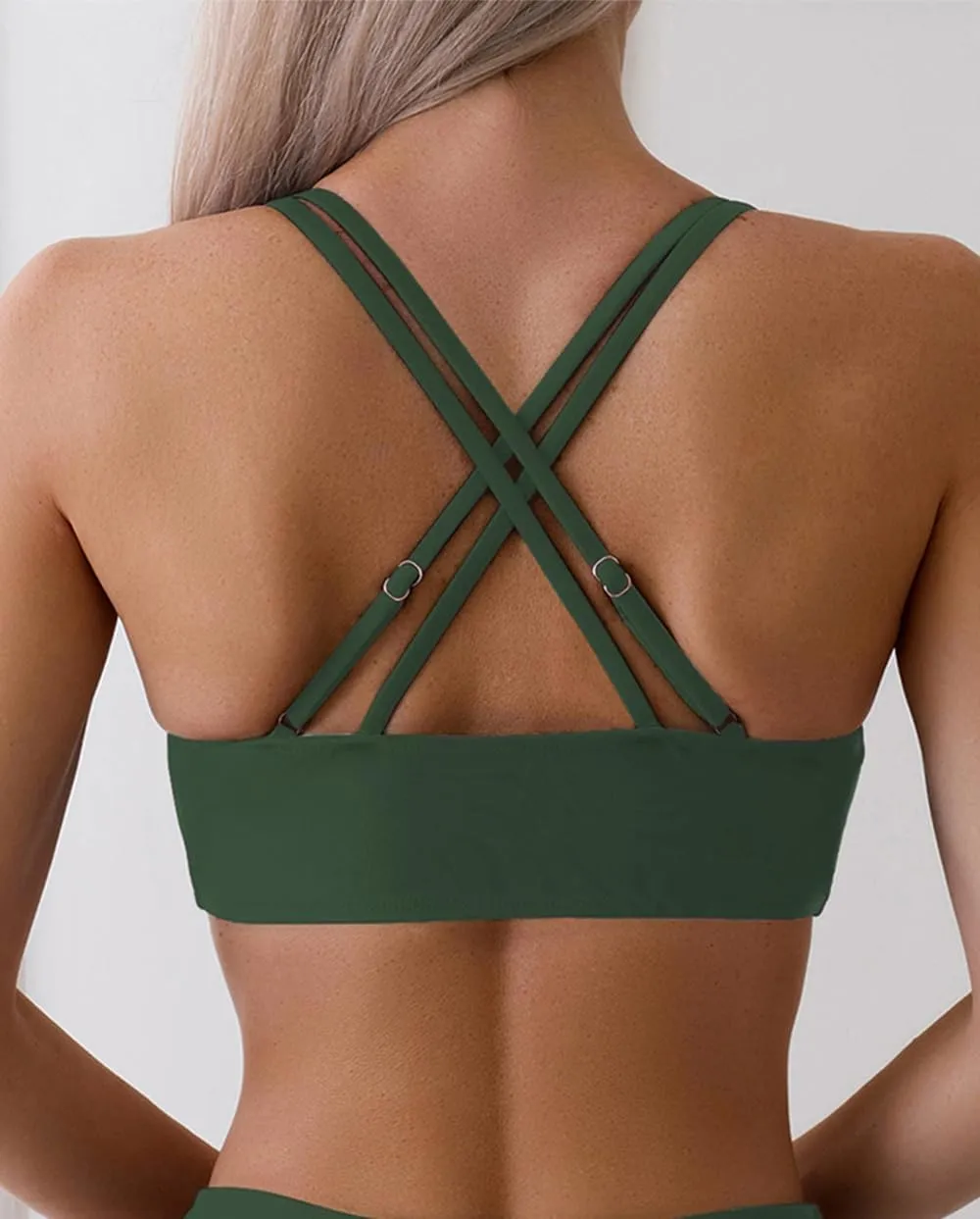 Tainehs Women's Push Up V Neck Bikini Tops Criss Cross Back Padded Bathing Suit Top Only