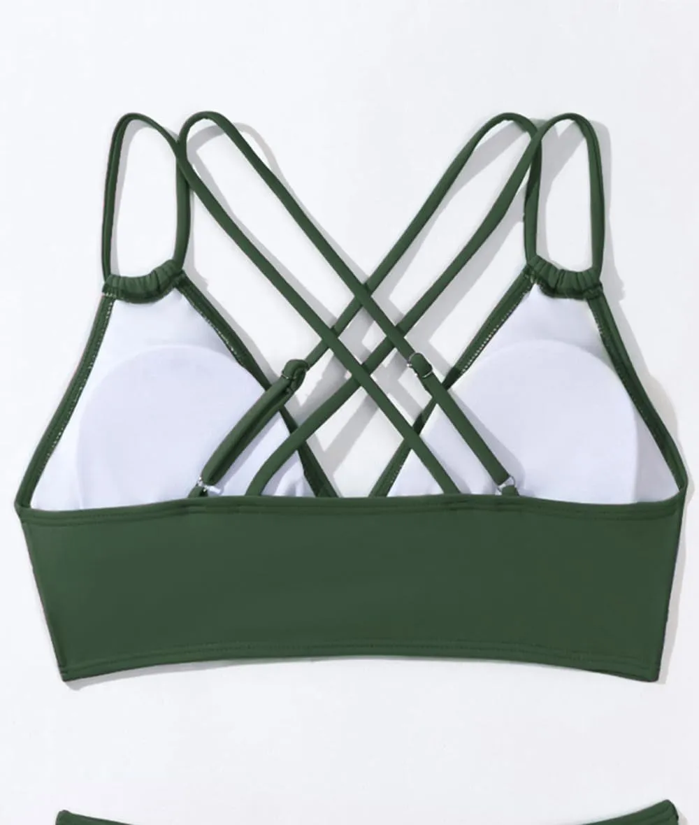 Tainehs Women's Push Up V Neck Bikini Tops Criss Cross Back Padded Bathing Suit Top Only