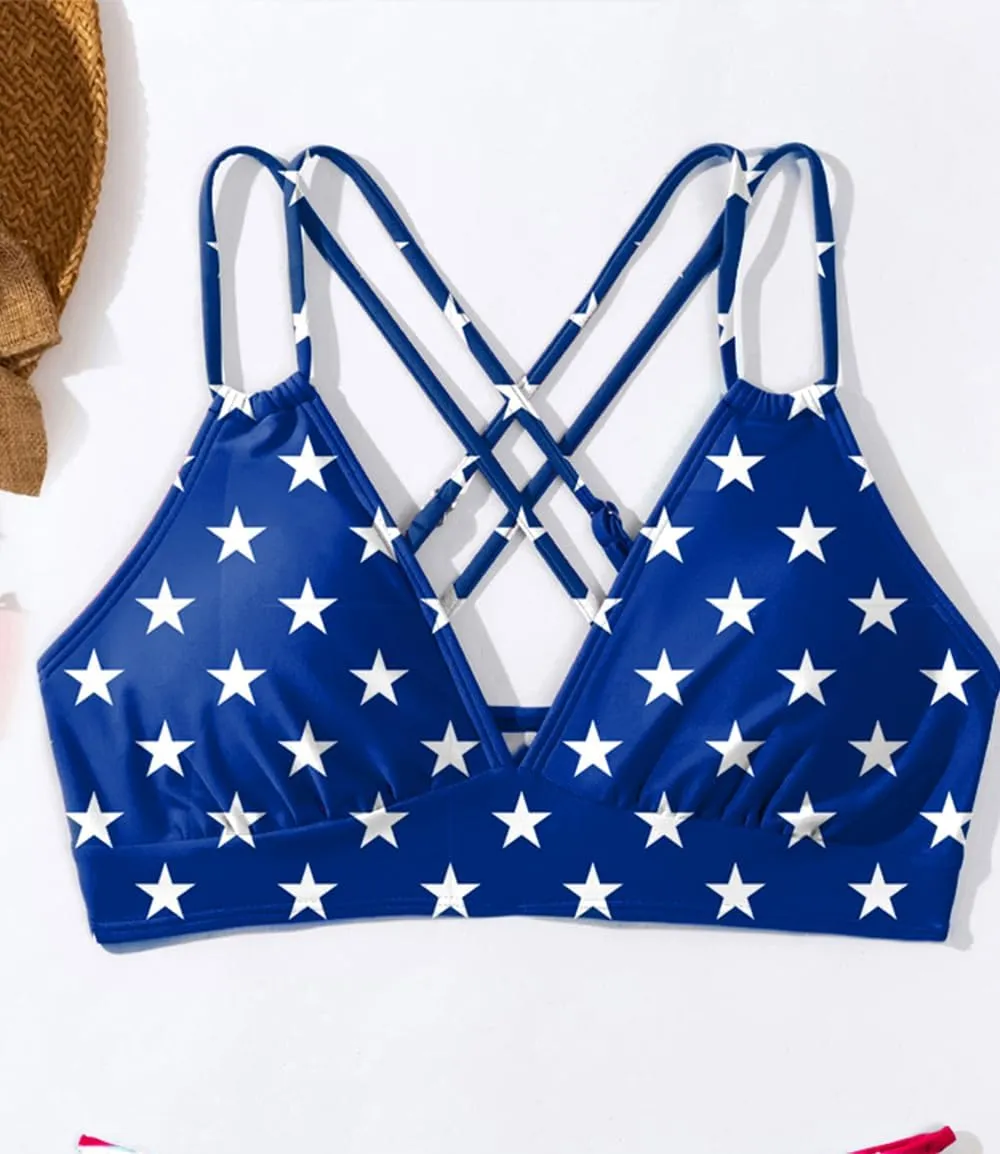 Tainehs Women's Push Up V Neck Bikini Tops Criss Cross Back Padded Bathing Suit Top Only