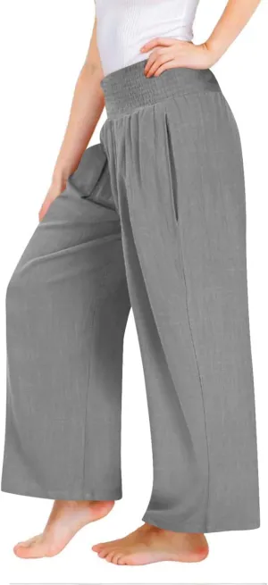 Teen Girls Cotton Linen Palazzo Pants Summer High Waist Casual Lounge Wide Leg Pant 2025 Beach Travel Resort Trousers