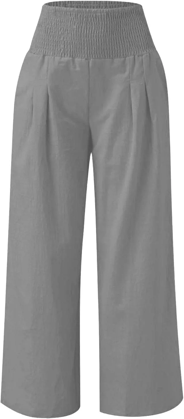 Teen Girls Cotton Linen Palazzo Pants Summer High Waist Casual Lounge Wide Leg Pant 2025 Beach Travel Resort Trousers