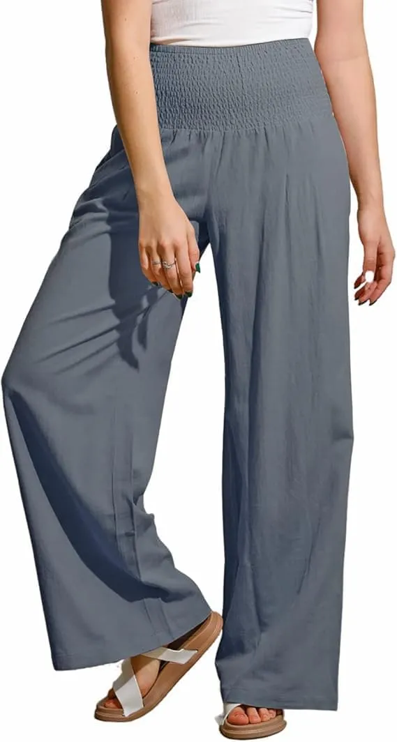 Teen Girls Cotton Linen Palazzo Pants Summer High Waist Casual Lounge Wide Leg Pant 2025 Beach Travel Resort Trousers