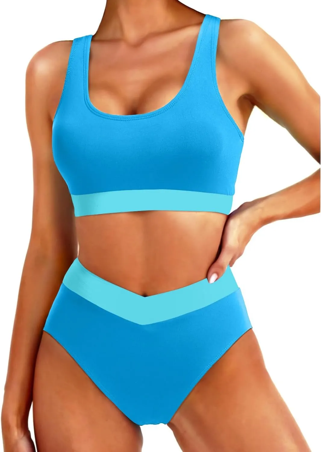 Tempt Me Women High Waisted Bikini Sets Two Piece Swimsuits Sport Bathing Suits with V Cut Bottom