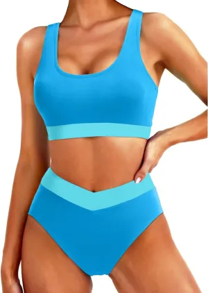 Tempt Me Women High Waisted Bikini Sets Two Piece Swimsuits Sport Bathing Suits with V Cut Bottom
