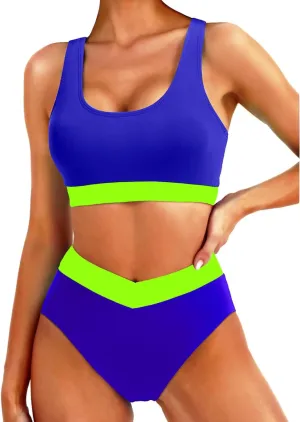 Tempt Me Women High Waisted Bikini Sets Two Piece Swimsuits Sport Bathing Suits with V Cut Bottom