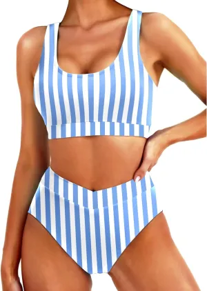 Tempt Me Women High Waisted Bikini Sets Two Piece Swimsuits Sport Bathing Suits with V Cut Bottom