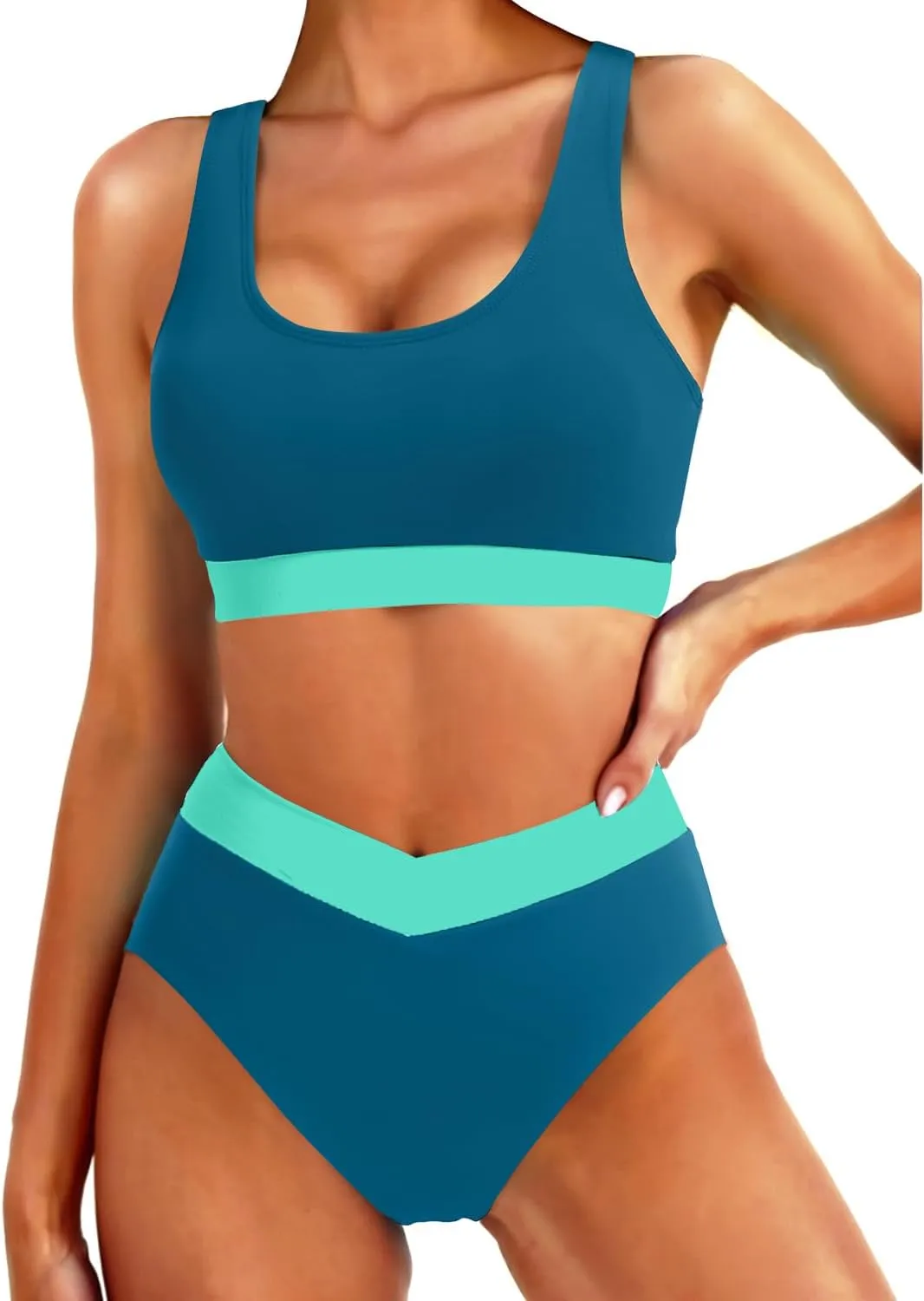 Tempt Me Women High Waisted Bikini Sets Two Piece Swimsuits Sport Bathing Suits with V Cut Bottom