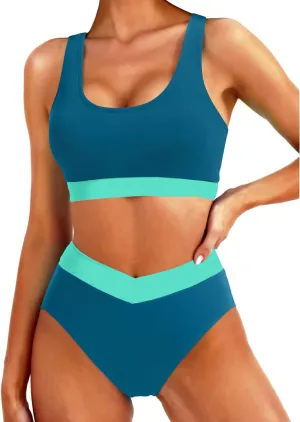 Tempt Me Women High Waisted Bikini Sets Two Piece Swimsuits Sport Bathing Suits with V Cut Bottom