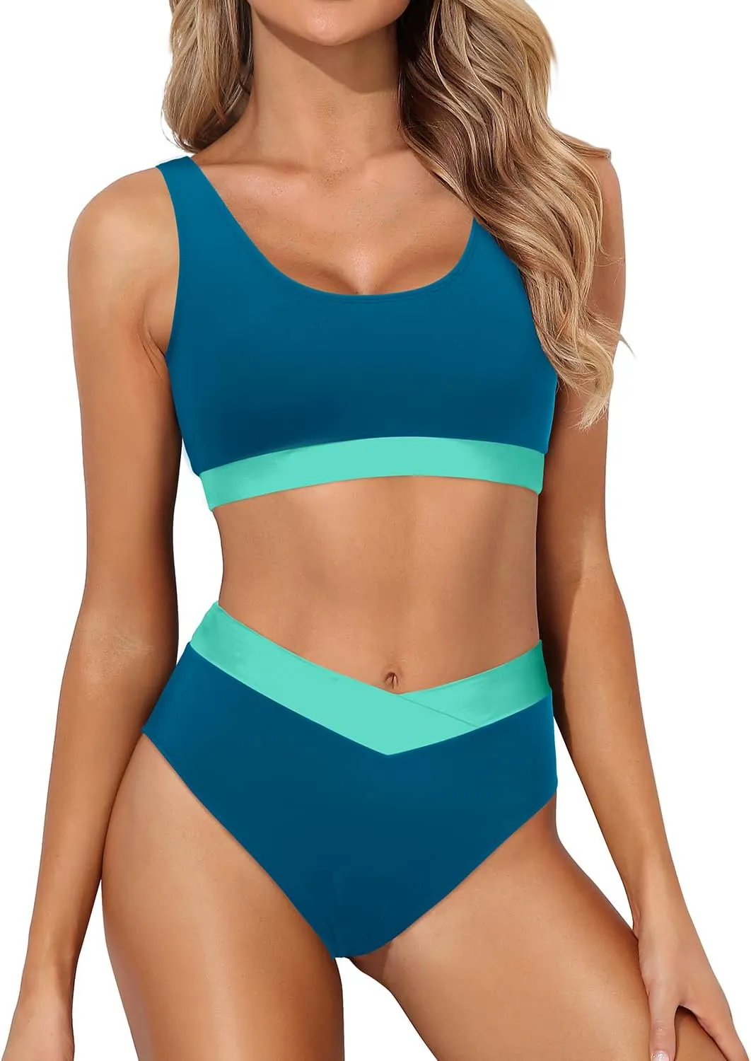 Tempt Me Women High Waisted Bikini Sets Two Piece Swimsuits Sport Bathing Suits with V Cut Bottom
