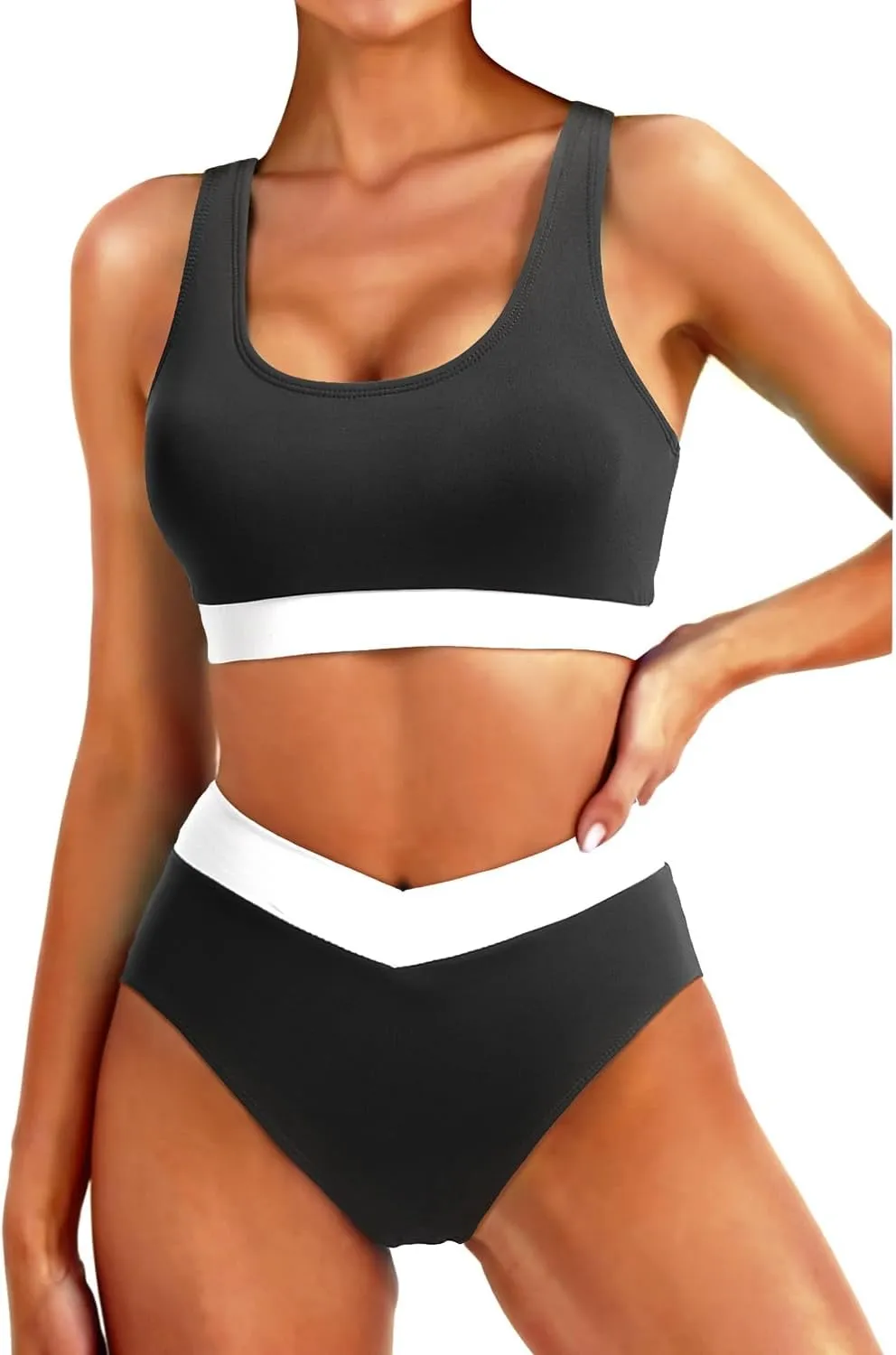 Tempt Me Women High Waisted Bikini Sets Two Piece Swimsuits Sport Bathing Suits with V Cut Bottom