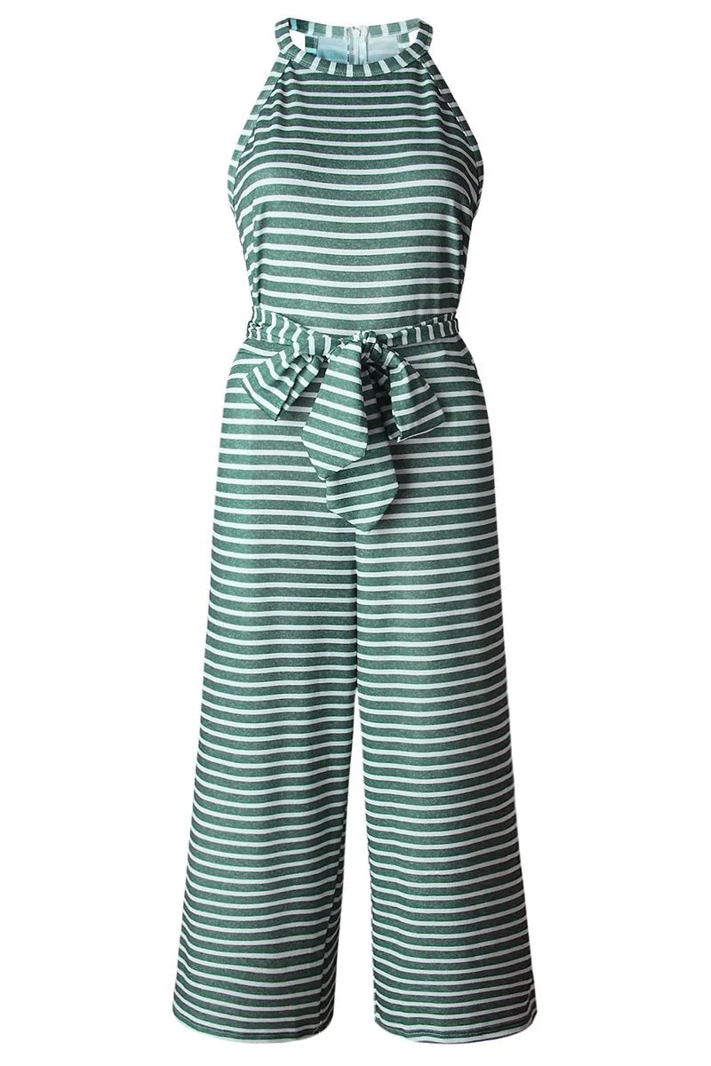 Tie Waist Striped Jumpsuit