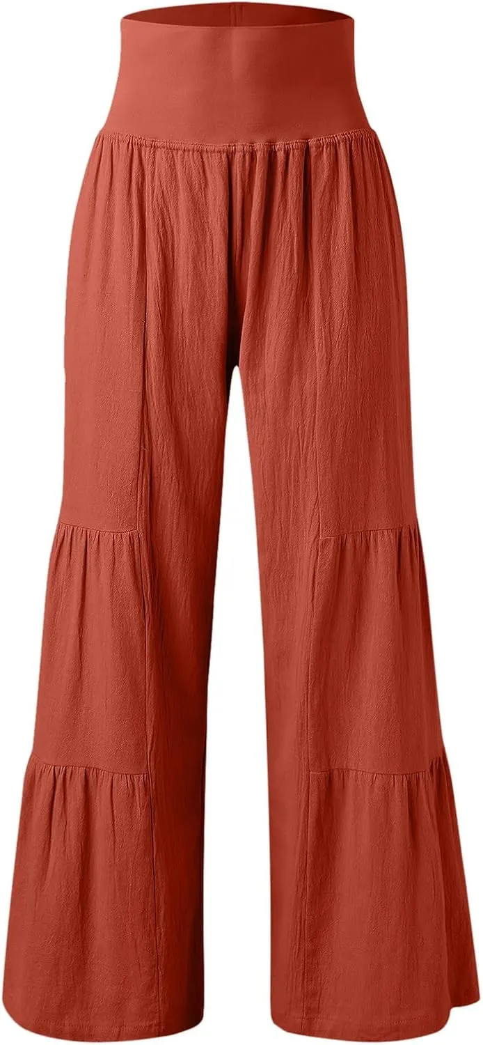 Try Before You Womens Clothing Loose Cotton Patchwork Wide Leg Pants Ladies Trousers Lightweight Linen Pants Women