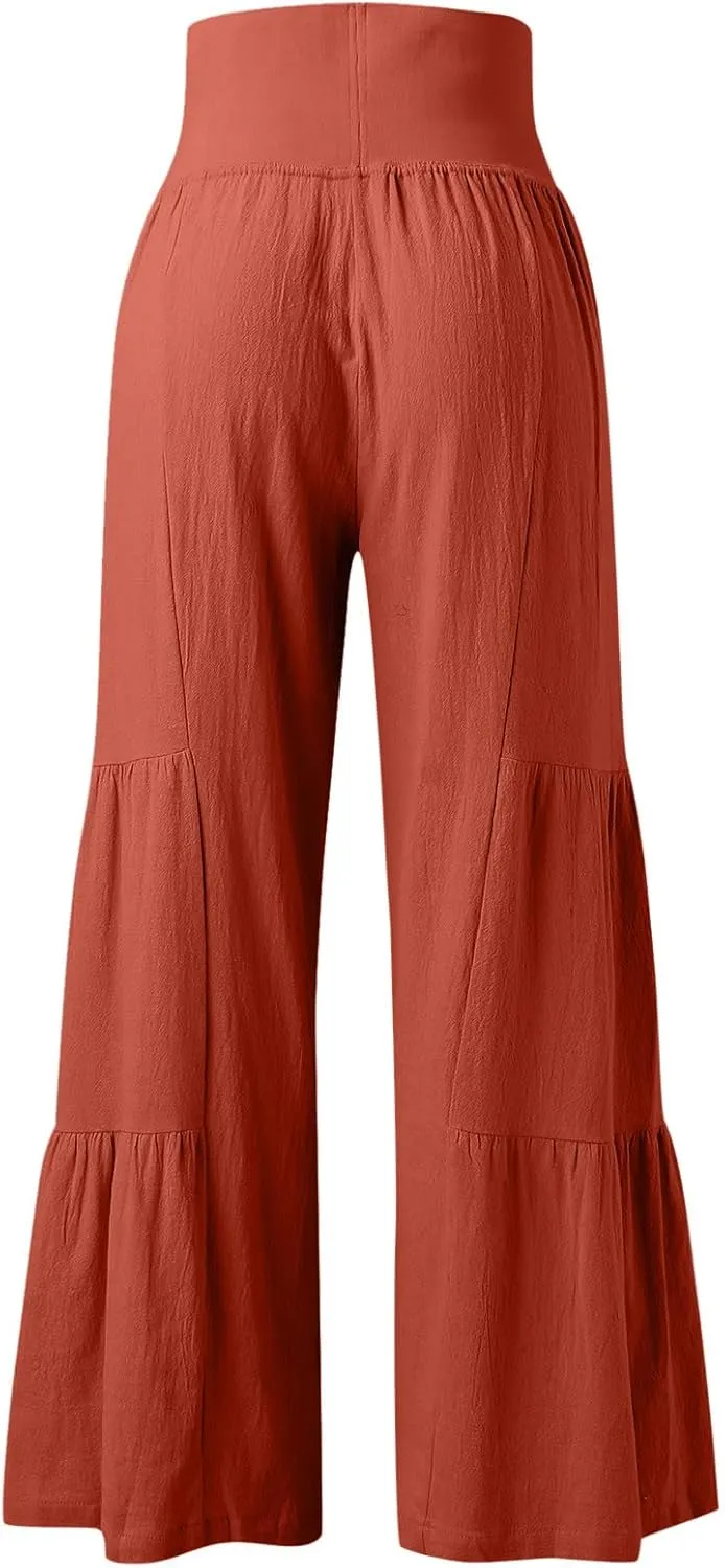 Try Before You Womens Clothing Loose Cotton Patchwork Wide Leg Pants Ladies Trousers Lightweight Linen Pants Women