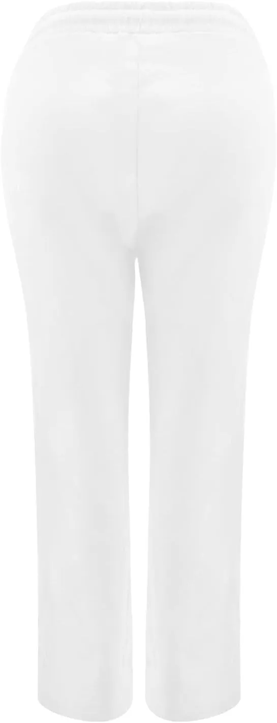tuduoms Women Linen Casual Pants Summer Fashion Solid Elastic High Wasited Straight Pants Comfy Beach Trousers with Pockets