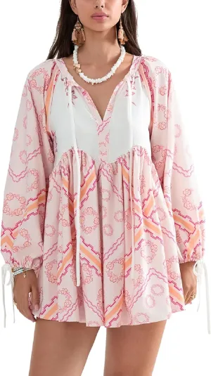 UAURORAO Women Boho Floral Babydoll Dress Puff Sleeve Ruffle Tunic Shirt Dress Flowy A Line Bohemian Short Sundress