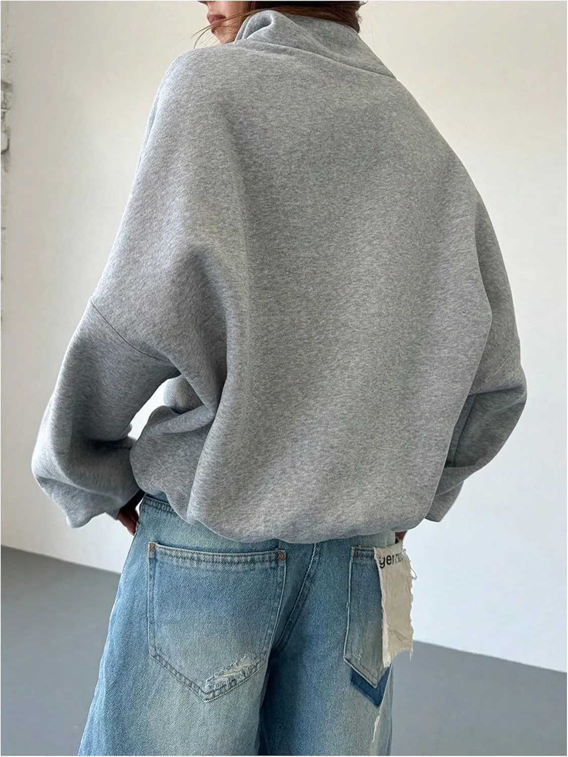 Verdusa Women's Oversized Quarter Zip Pullover Fleece Loose Sweatshirt Letter Print Tops
