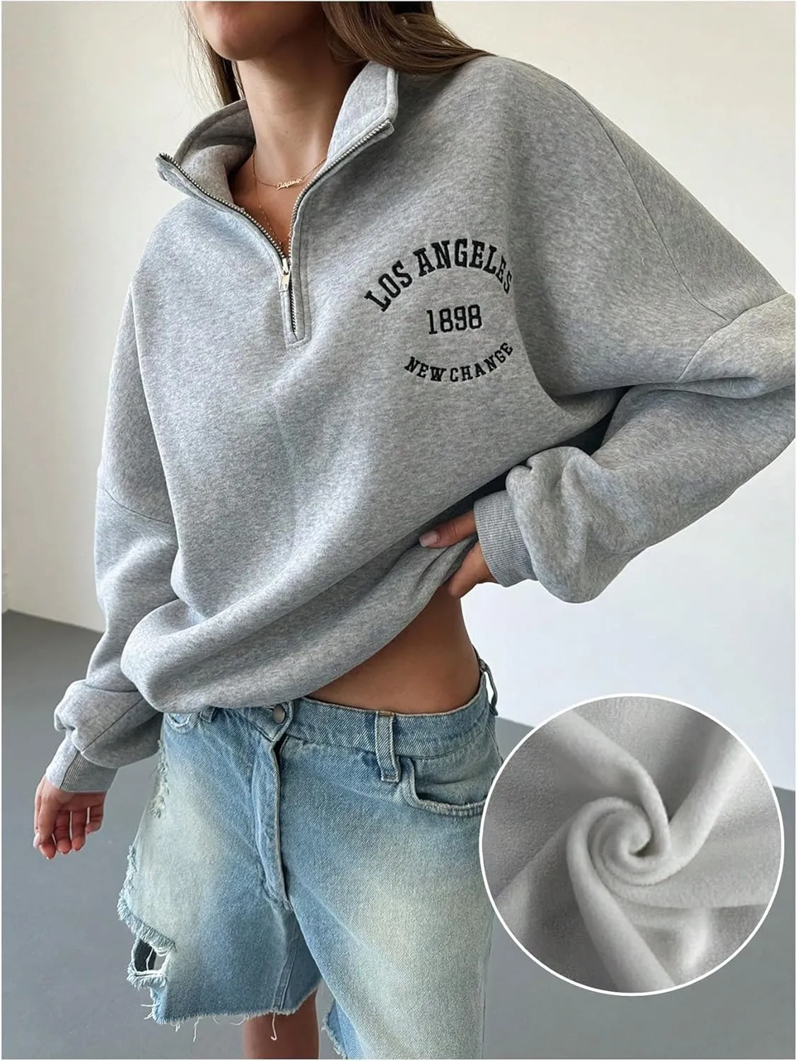 Verdusa Women's Oversized Quarter Zip Pullover Fleece Loose Sweatshirt Letter Print Tops