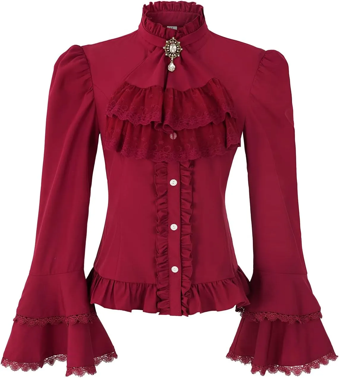 Victorian Blouse Womens Gothic Lolita Shirt Vintage Long Sleeve Lotus Ruffle Tops