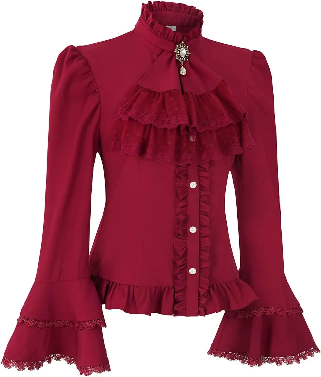 Victorian Blouse Womens Gothic Lolita Shirt Vintage Long Sleeve Lotus Ruffle Tops