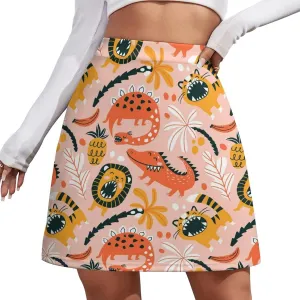 Vintage Dinosaur Heat Skulls Women's High Waist Stretchy Mini Skirt Elastic Summer Casual Above Knee Basic
