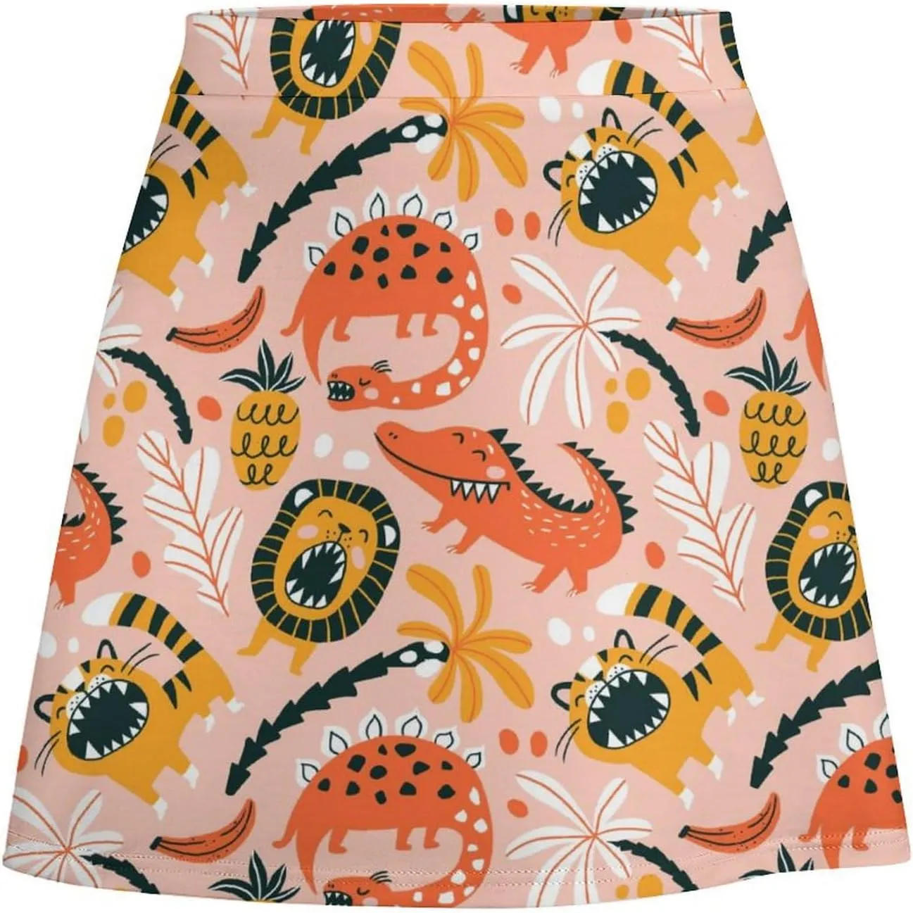 Vintage Dinosaur Heat Skulls Women's High Waist Stretchy Mini Skirt Elastic Summer Casual Above Knee Basic