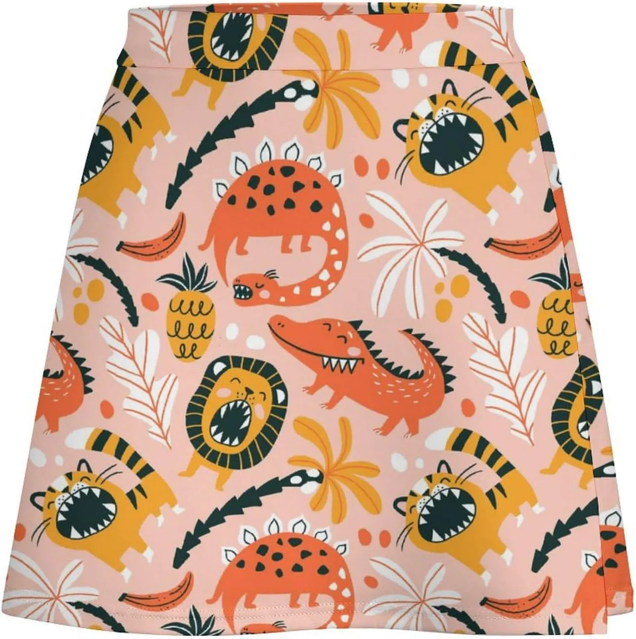 Vintage Dinosaur Heat Skulls Women's High Waist Stretchy Mini Skirt Elastic Summer Casual Above Knee Basic